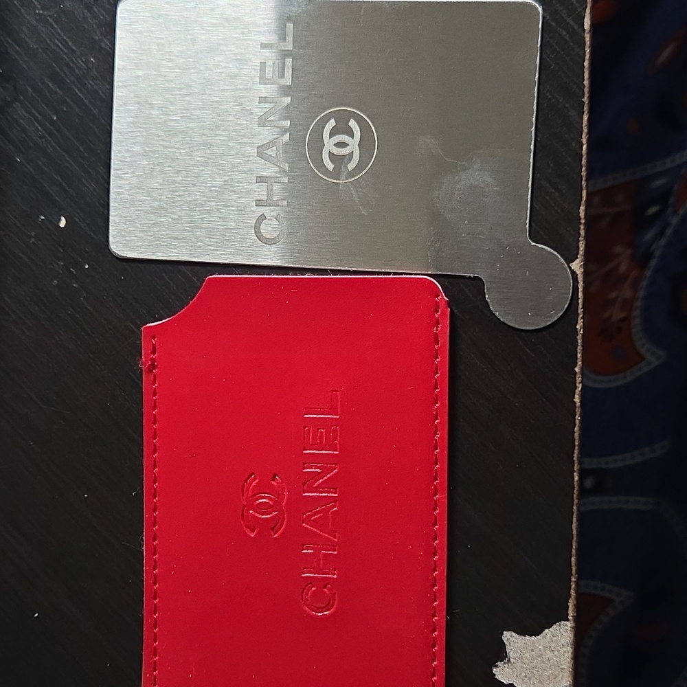 New CHANEL Red Leather Card Case with mirror
